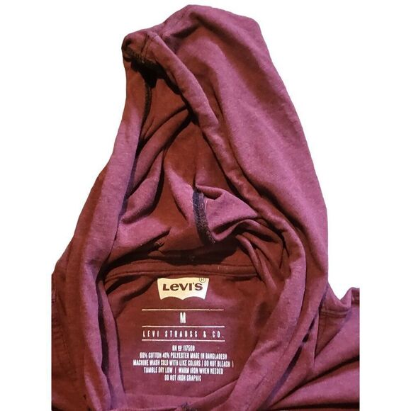 Levi's Strauss & Co. Tshirt Hooded Men Sz M Maroon And White Drawstring - Picture 5 of 5